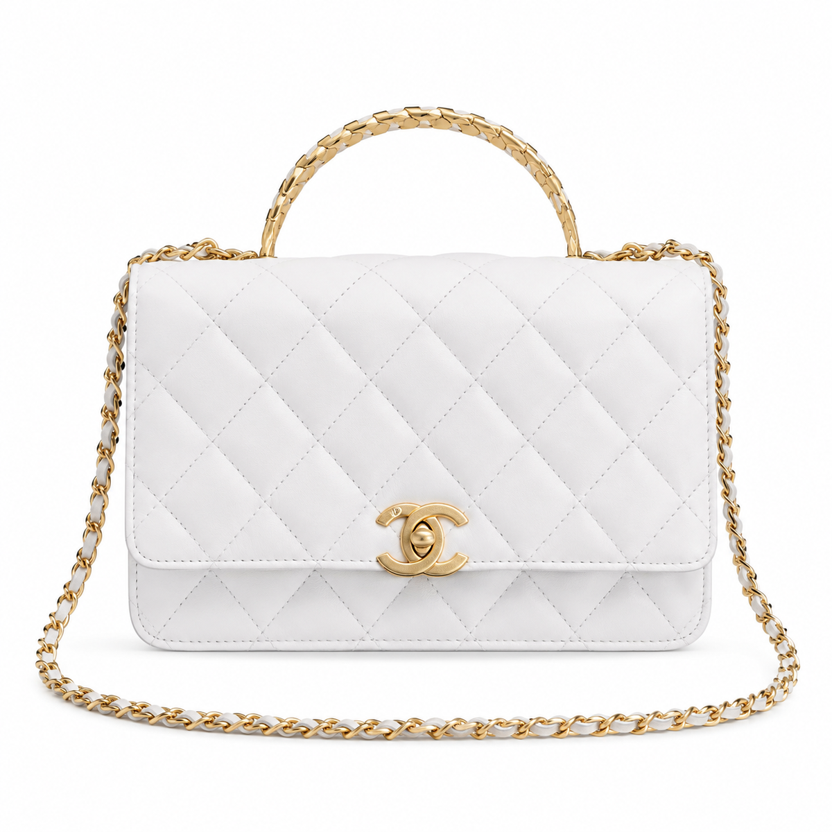 Chanel Ivory Quilted Top-Handle Chain Crossbody Bag