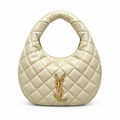 YSL Saint Laurent Quilted Leather Hobo Bag Ivory