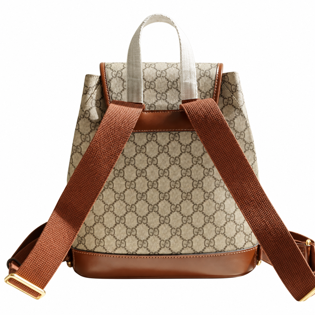 Gucci GG Supreme Canvas Medium Backpack with Brown Leather Trim