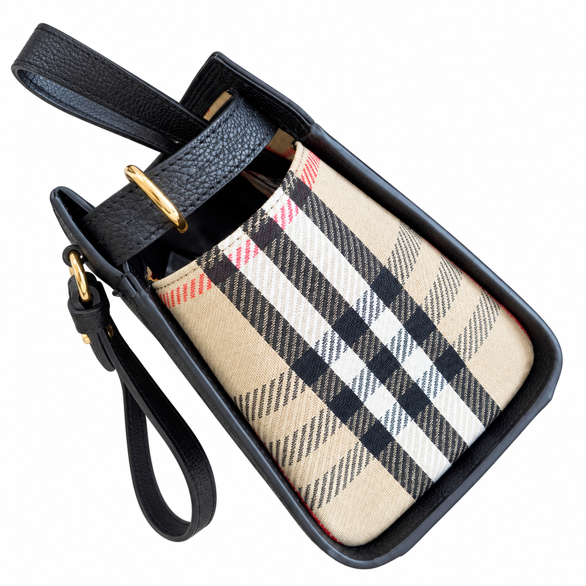 Burberry Navy Check-Panel Top Handle Bag