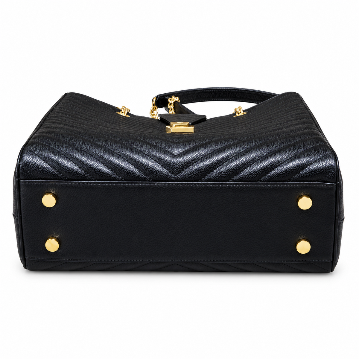 YSL Cassandre Tote Bag – Black Chevron Leather