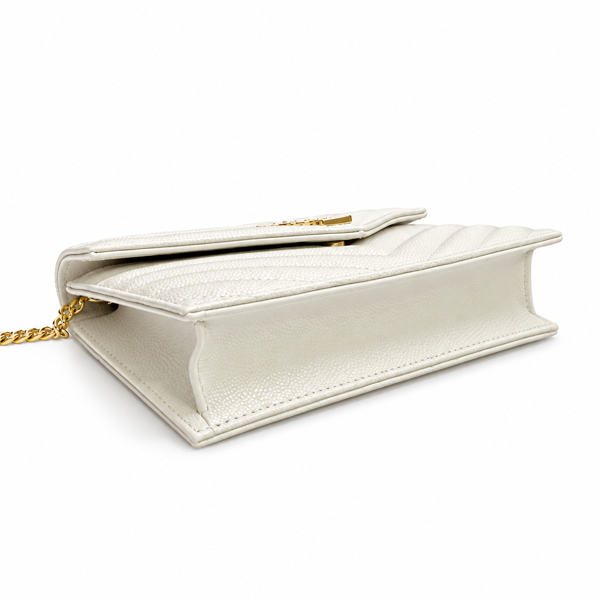 YSL Saint Laurent Envelope Chain Wallet in Cream Matelassé Leather