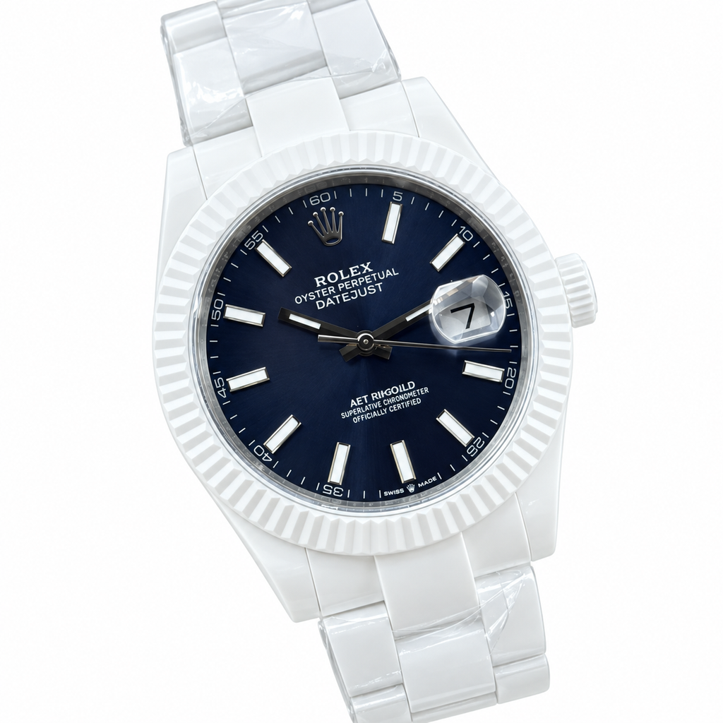 Rolex Datejust 41 White Ceramic Blue Dial