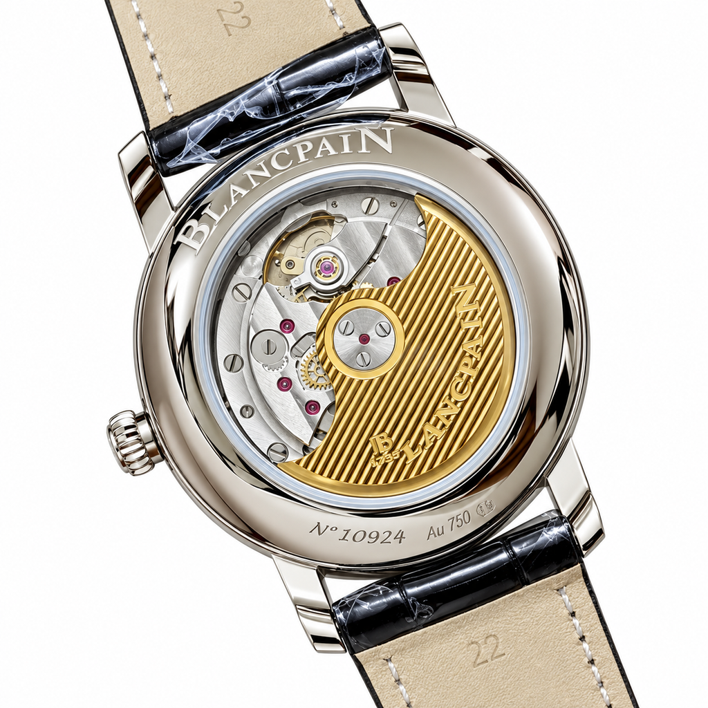 Blancpain Villeret Moonphase Full Calendar Rose Gold Blue Dial Grey Alligator Watch