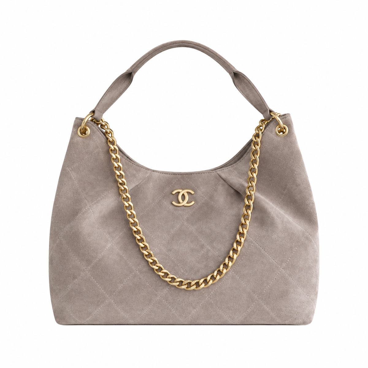 Chanel Quilted Suede Large Hobo Bag Taupe 29×35×13cm