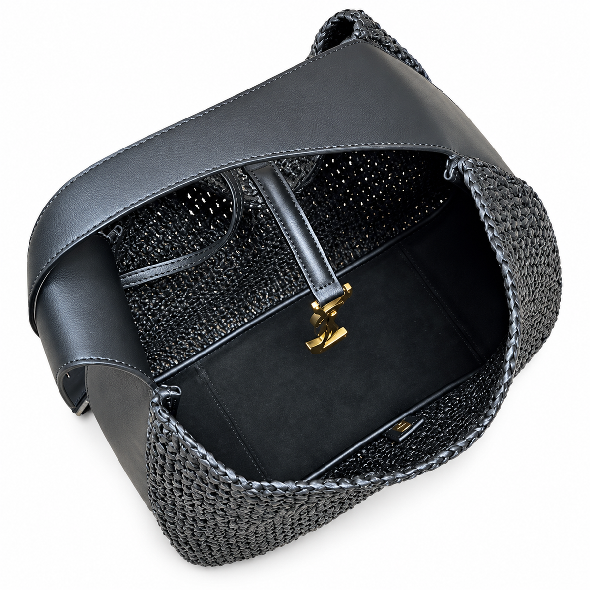 YSL Saint Laurent Le 5 À 7 Raffia Tote Bag Black