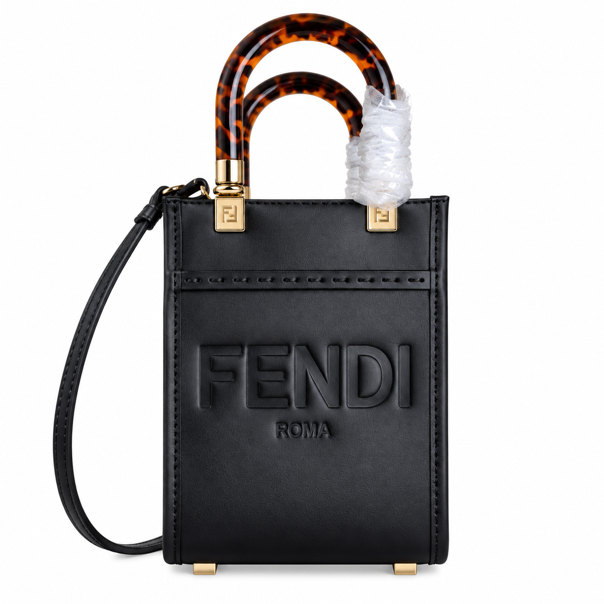 Fendi FF Logo Leather Crossbody Shoulder Bag 17x35x31cm