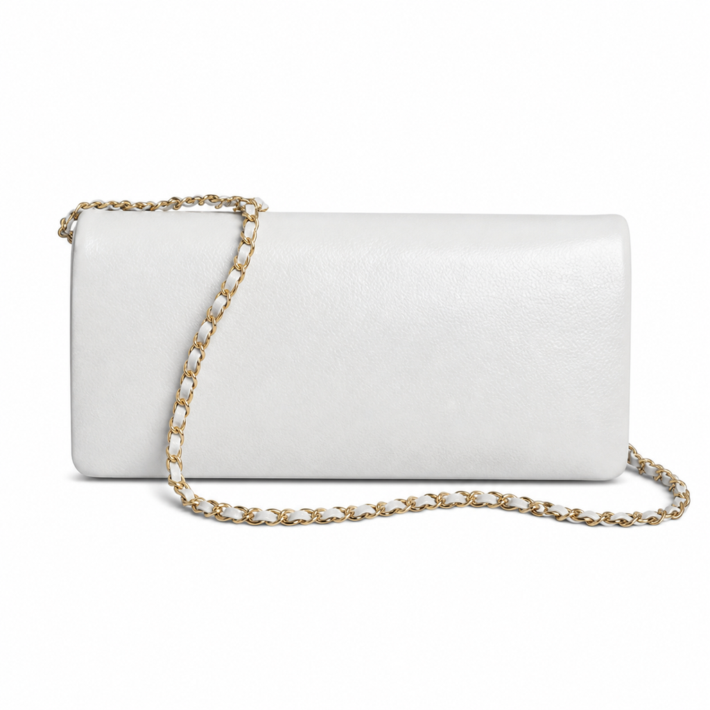 Chanel East-West Flap White Caviar | White-Surround CC Turn-Lock & Gold Coin Charm — 32.5cm