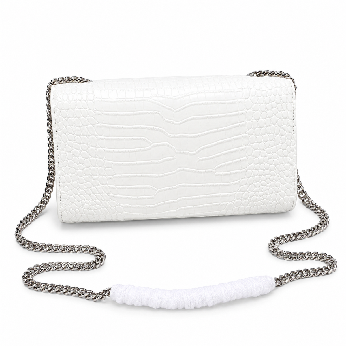 Saint Laurent YSL Kate Tassel Bag – White Croc Silver