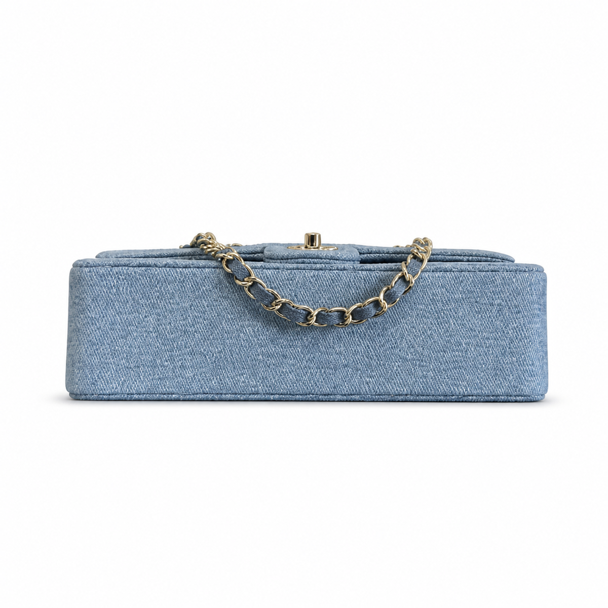 Chanel Light Blue Denim Mini Flap | Hand-Embroidered Crystal Flowers & Gold CC — 25.5cm