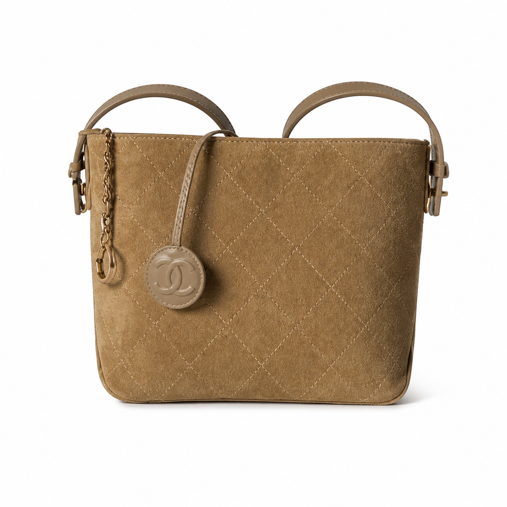 Chanel CC Raffia Basket Tote | Black Lambskin & Gold Chain — 27cm