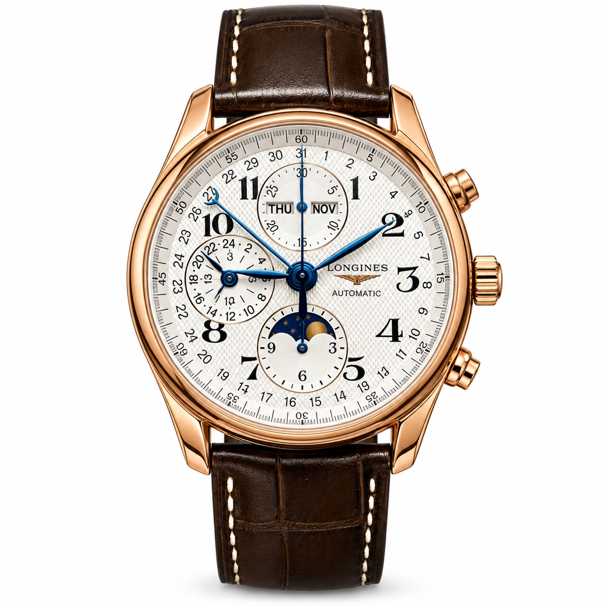 Longines Master Collection – Moonphase Chronograph Rose Gold Leather Strap