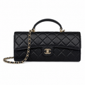 Chanel Black Vintage-Effect Diamond-Quilted Lambskin Elongated Flap Bag | Top Handle & Tonal Chain