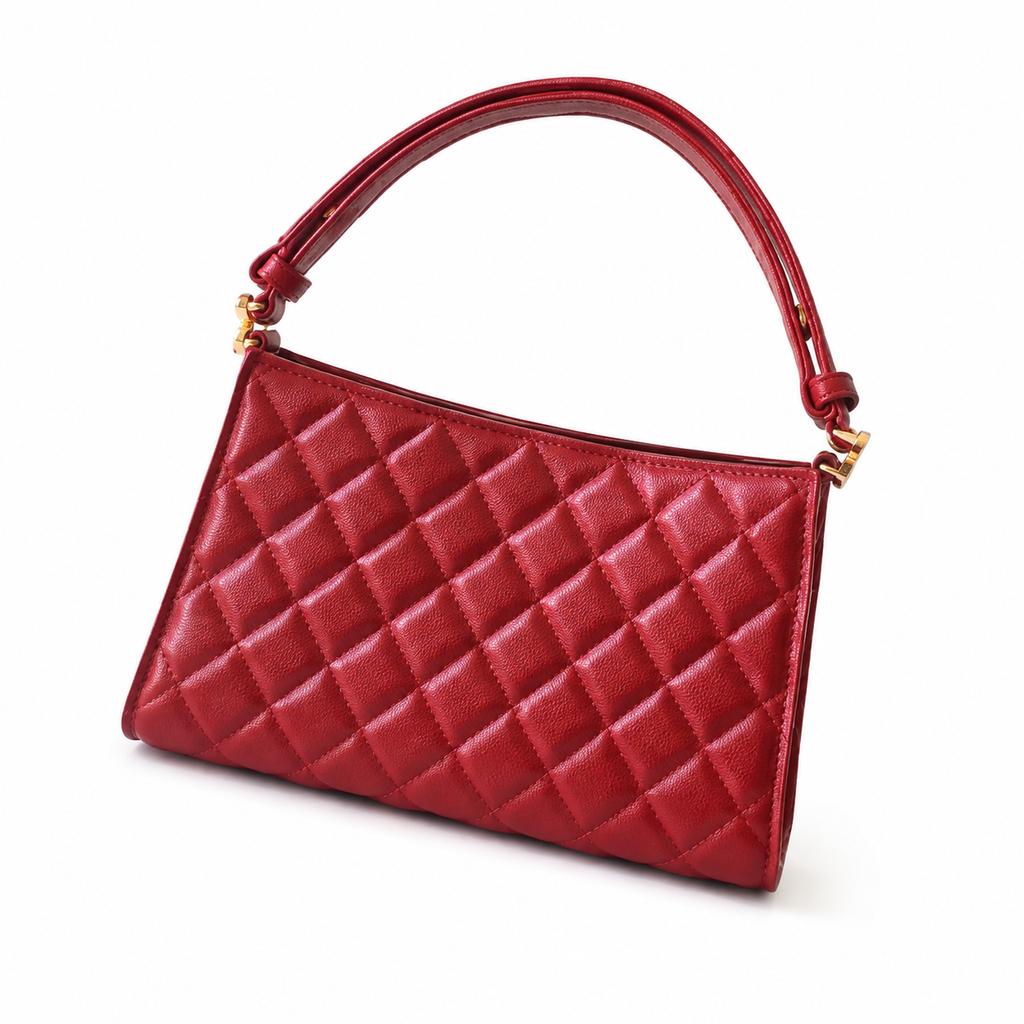 Chanel Quilted Lambskin Top Handle Tote | Gold Ring Burgundy Red — 14x22cm