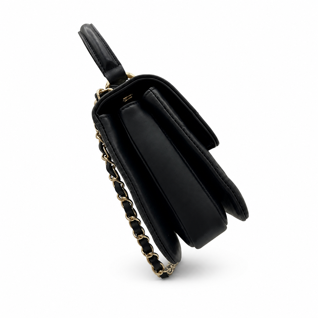 Chanel Trendy CC Mini Top-Handle Flap Black Lambskin | Gold CHANEL Nameplate Bar — 20cm