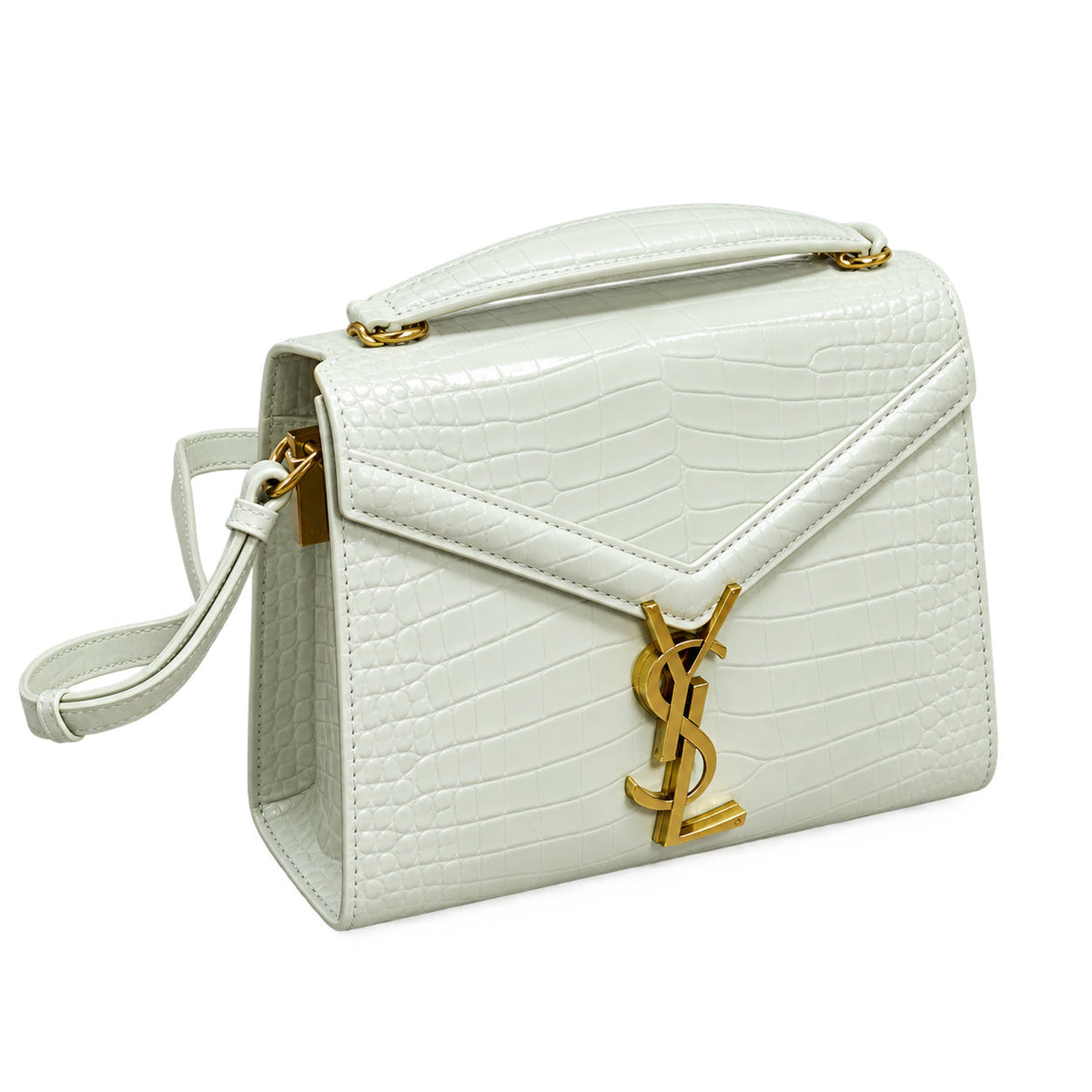 YSL Cassandra Mini Bag – White Croc Leather