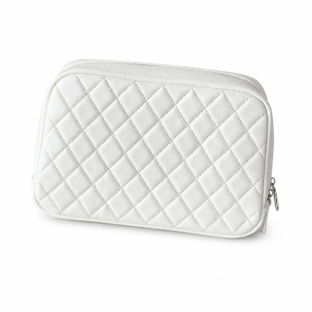 Chanel CC Quilted Mini Vanity Case Bag | Beige & Gold Chain — 21cm