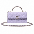 Chanel Lavender Caviar Quilted Mini Top Handle Flap Bag | Crystal CC Closure, Silver Chain & Tonal Lavender Interlace