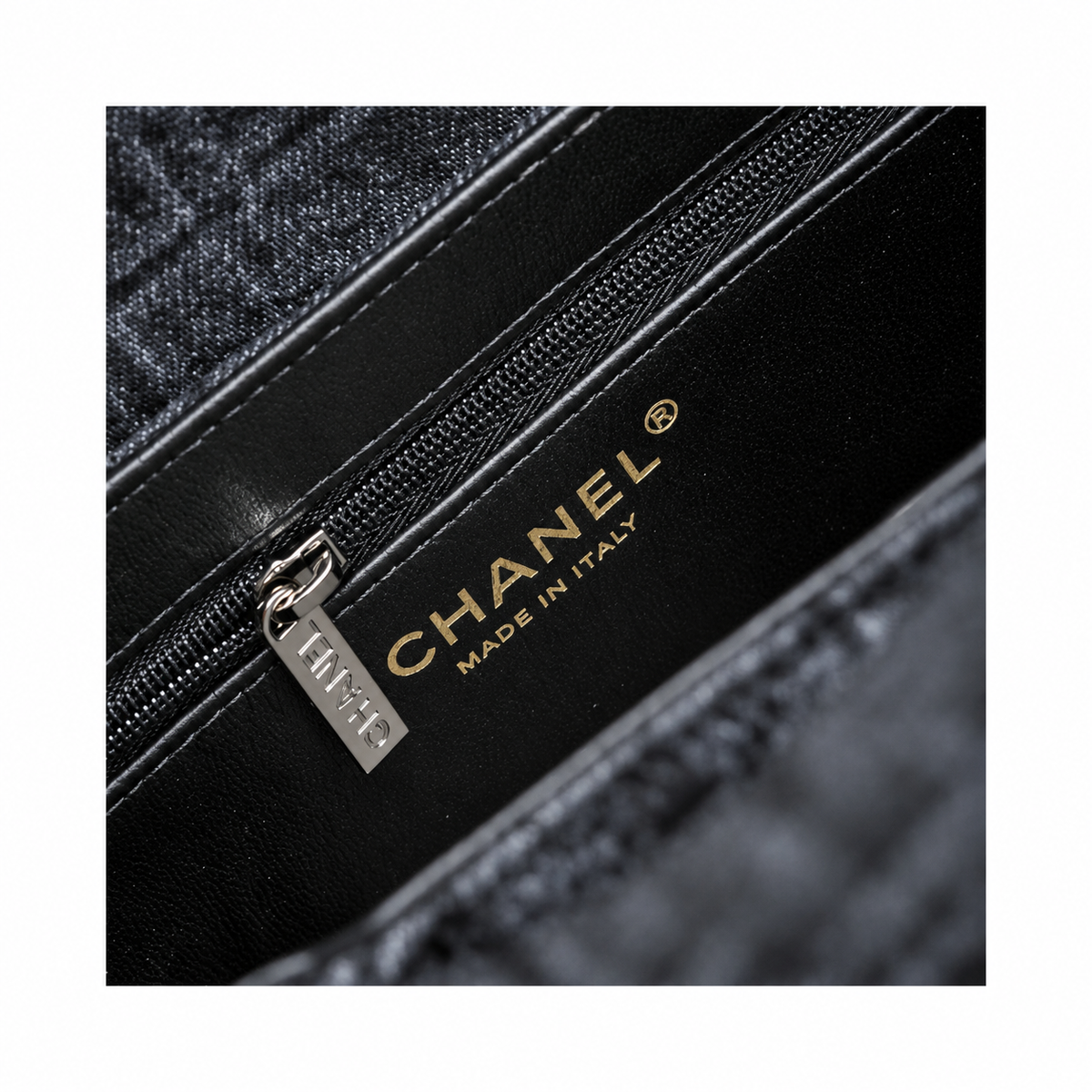 Chanel Mini Coco Handle Quilted Check Fabric Charcoal Gunmetal 19cm