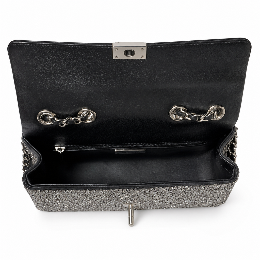 Chanel Silver Beaded Flap Chain Crossbody Bag