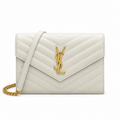 YSL Saint Laurent Envelope Chain Wallet in Cream Matelassé Leather