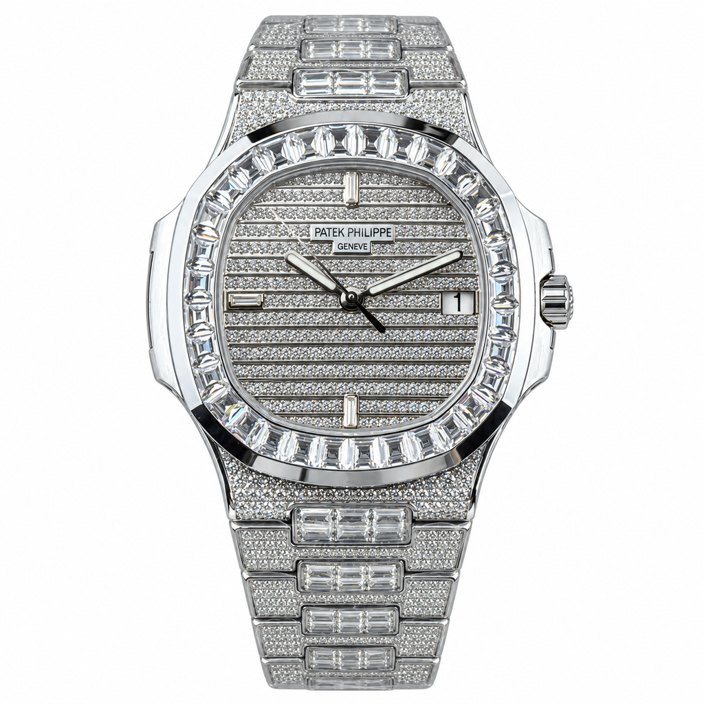 Patek Philippe White Gold Nautilus Full Diamond Iced Out Bracelet