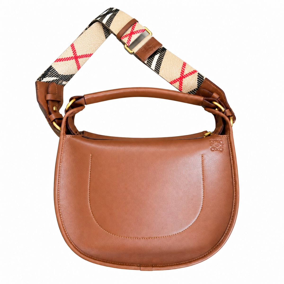 Burberry Cognac Saddle Bag with Check Strap