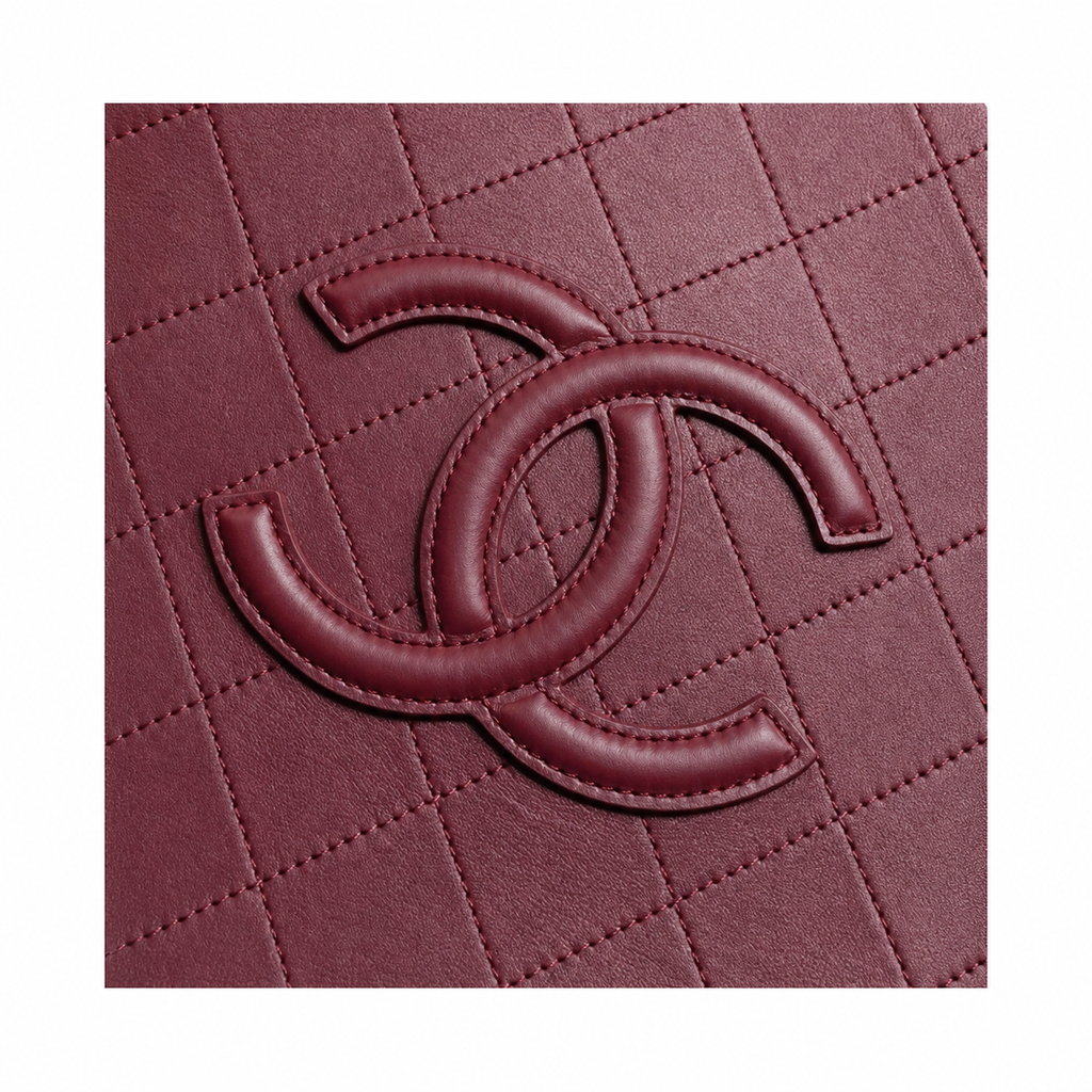 Chanel Burgundy Calfskin Large Shopping Tote | Raised CC & Gold Chain — 36cm