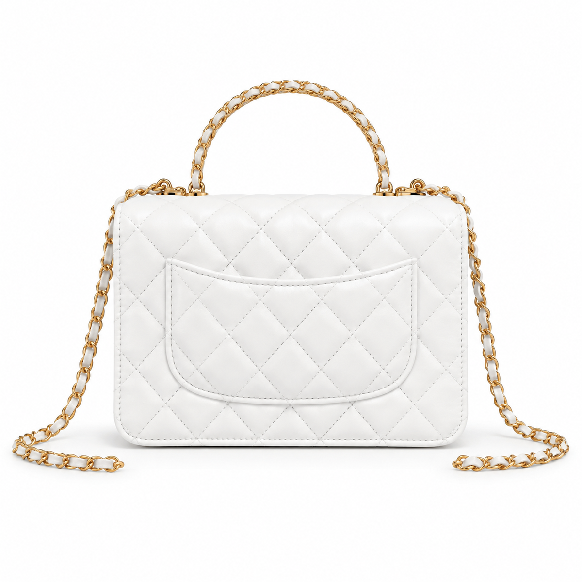 Chanel White Quilted Lambskin Flap Bag | Top Handle & Gold CC Chain