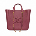 Chanel Burgundy Calfskin Large Shopping Tote | Raised CC & Gold Chain — 36cm