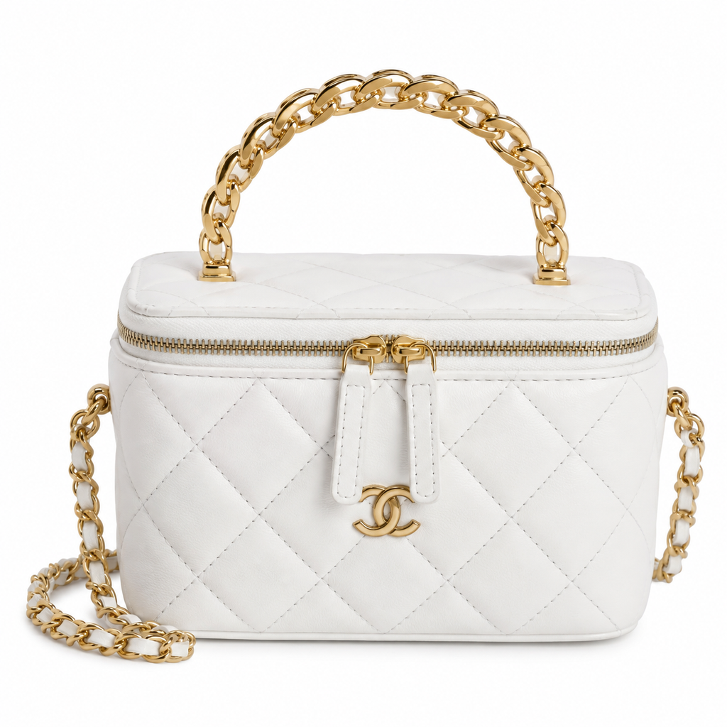 Chanel Ivory Quilted Vanity Case Chain Crossbody Bag