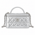Chanel CC Embossed Metallic Caviar Vanity Case Silver 17cm