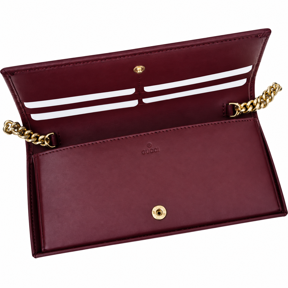 Gucci Horsebit 1955 Chain Wallet in GG Supreme Canvas with Bordeaux Leather Trim