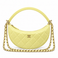 Chanel Crescent Hobo Quilted Caviar Lemon Yellow Leather Handle Gold 22cm