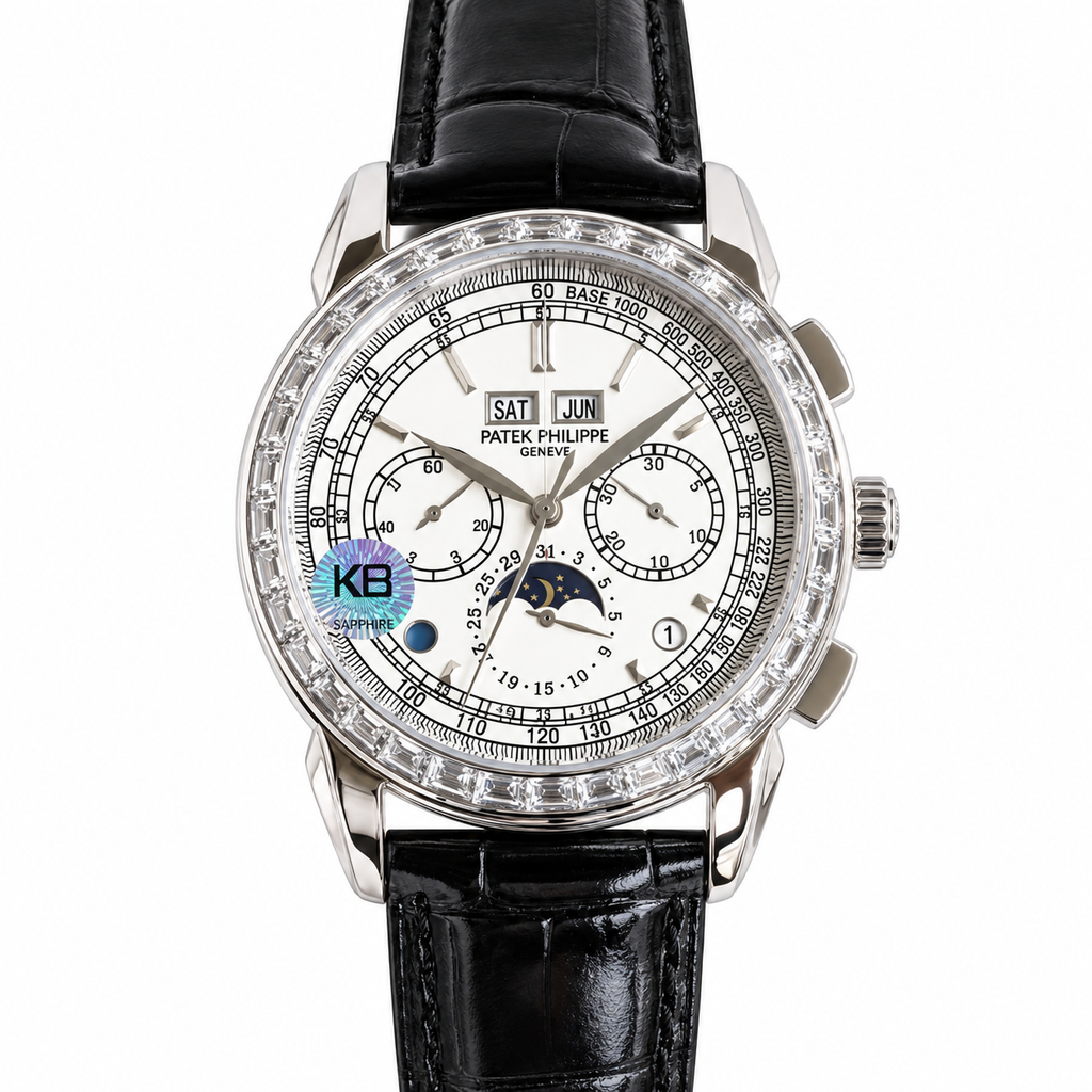 Patek Philippe Grand Complication Perpetual Calendar Chronograph 41mm White Gold Sapphire Pushers Diamond Bezel