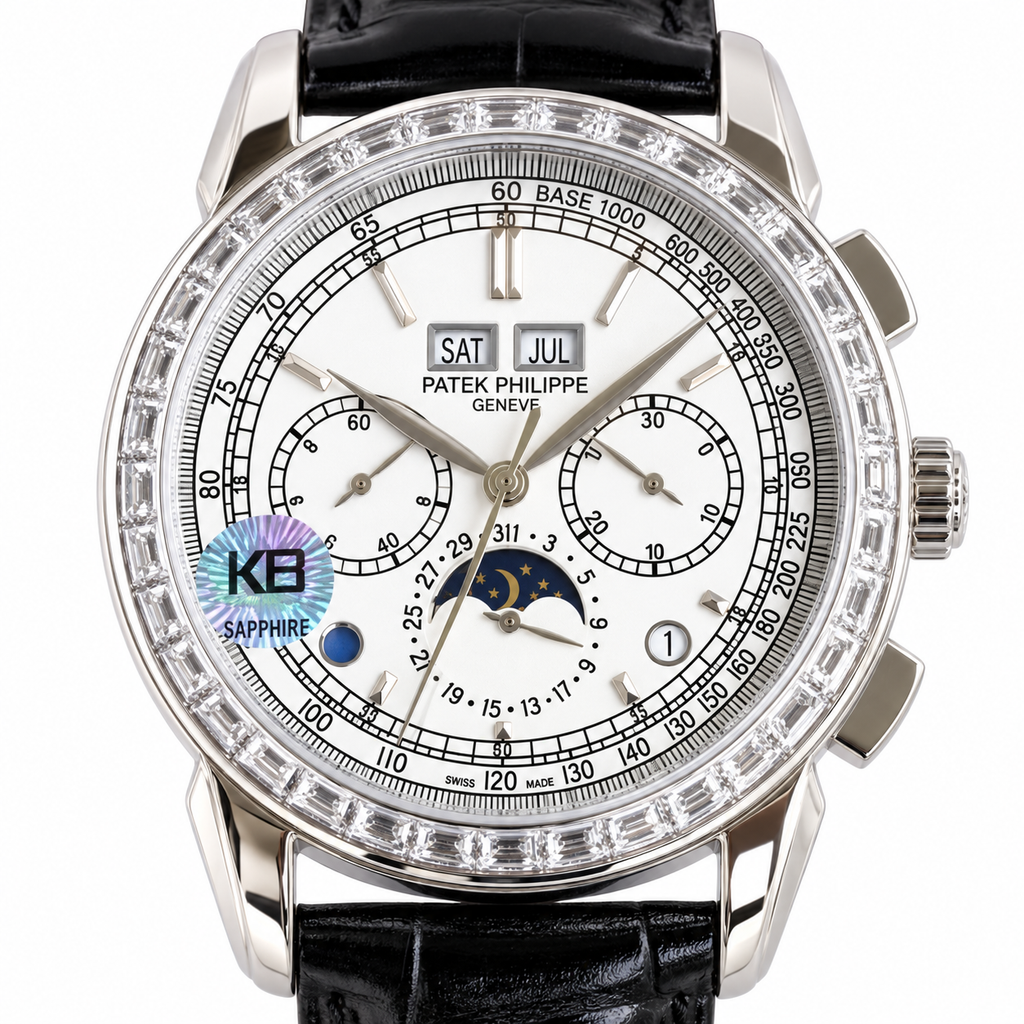 Patek Philippe Grand Complication Perpetual Calendar Chronograph 41mm White Gold Sapphire Pushers Diamond Bezel