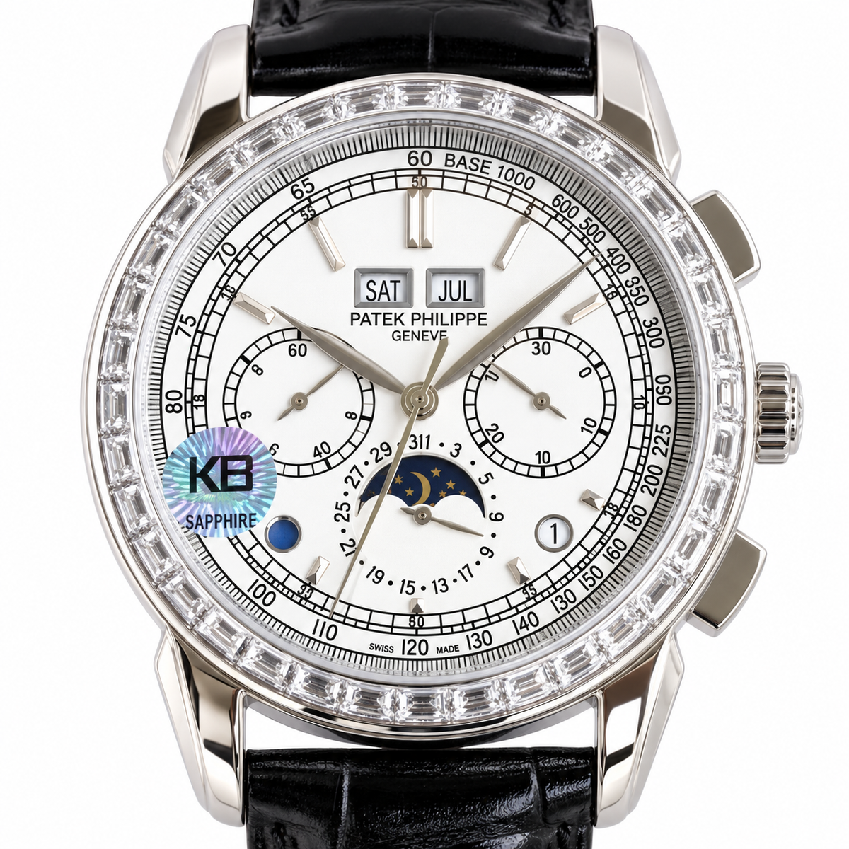 Patek Philippe Grand Complication Perpetual Calendar Chronograph 41mm White Gold Sapphire Pushers Diamond Bezel