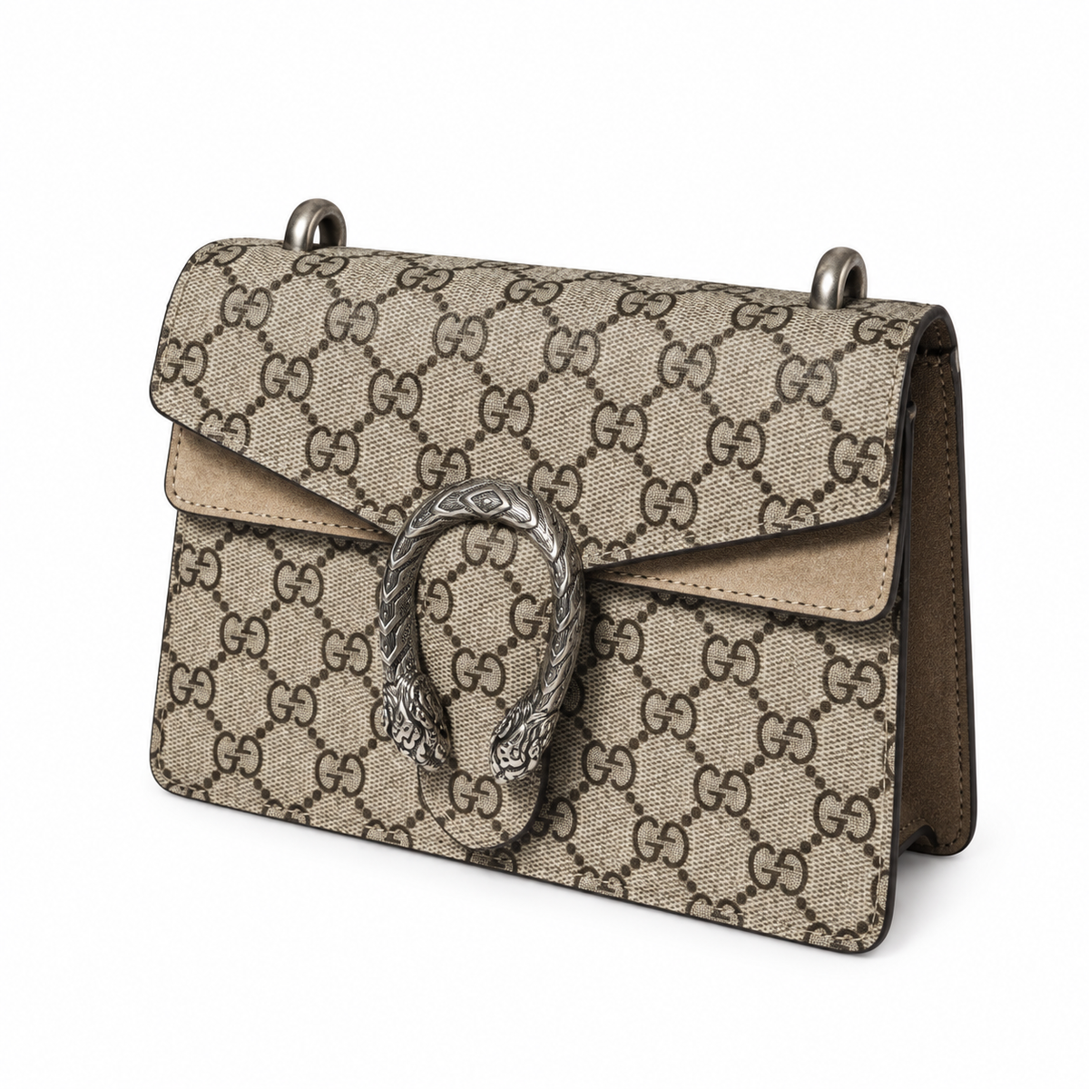 Gucci Dionysus Small Bag in GG Supreme Canvas with Taupe Leather Trim