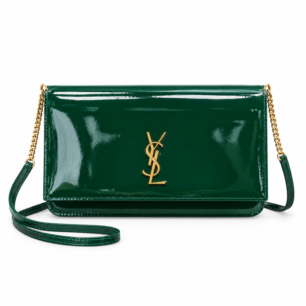 Saint Laurent Kate Chain Wallet Bag in Emerald Green Patent Leather