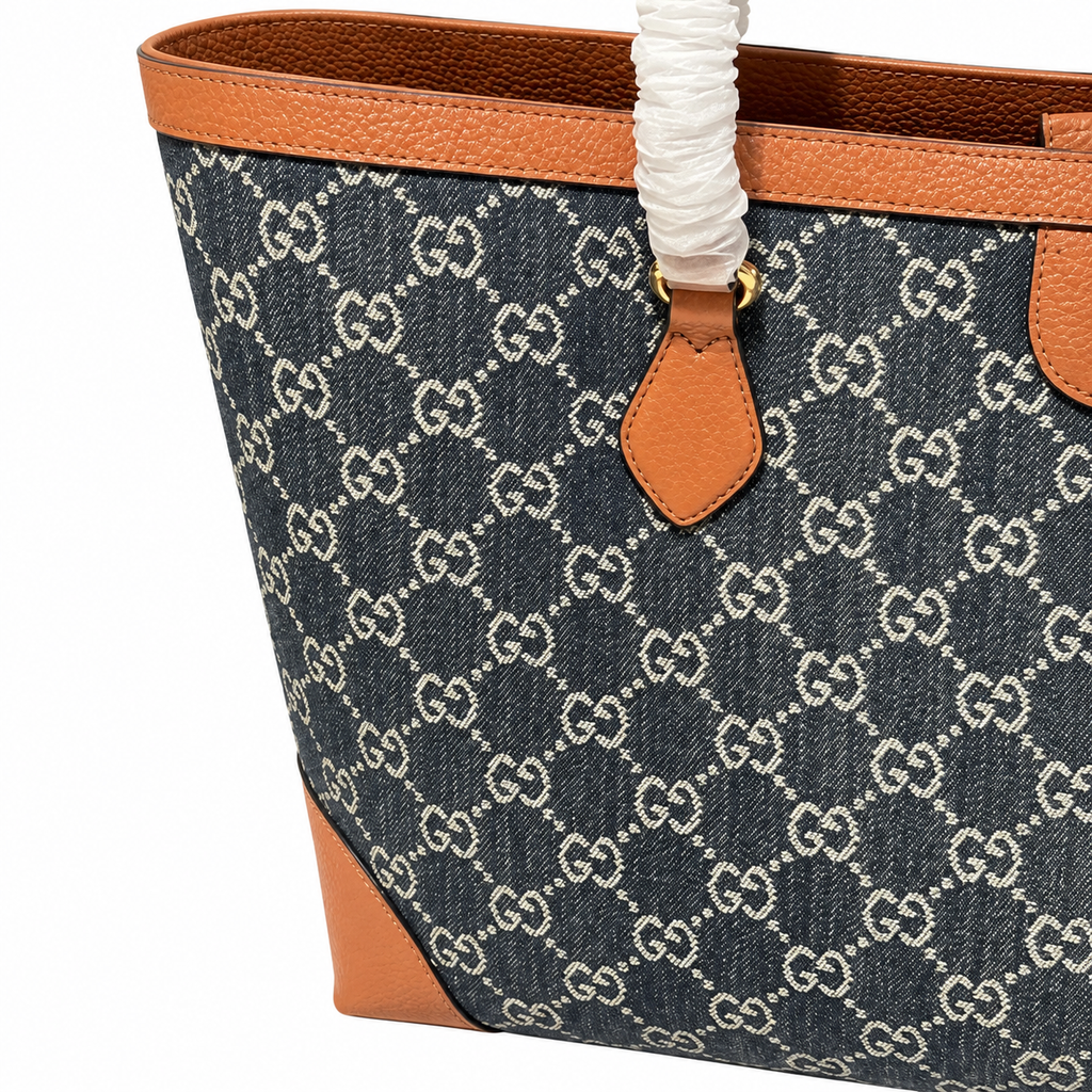 Gucci Bree GG Denim Large Tote Bag Blue
