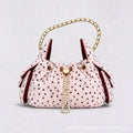 Polka Dot Faux Fur Chain Bucket Bag